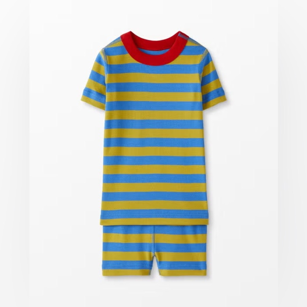 Hanna Andersson Bold Stripe Equator Blue Parakeet Pajama Set Short Sleeve 10